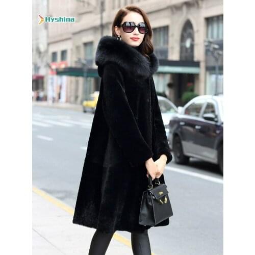 Fox Collar Hooded Sheep Sheared Fur Coat Fur One Piece Coat for Women