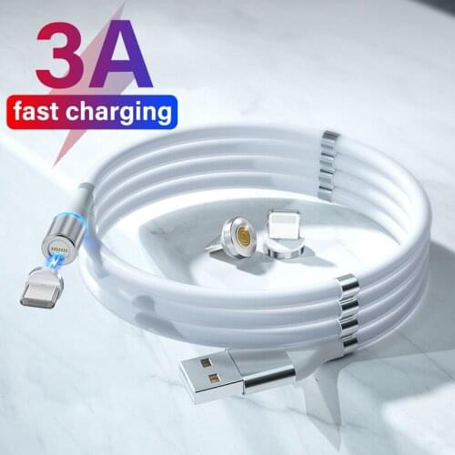 Auto Storage Magnetic Cable Smartphone Fast Charging Wire 3A Micro USB Type C 8 Pin Charger Cord For iPhone 12 Xiaomi 11 Redmi