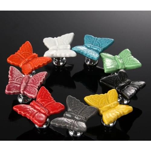 DRELD 1Pc Furniture Handles Butterfly Cabinet Knobs and Handles Ceramic Door Knob Cupboard Dresser Drawer Kitchen Pull Handle