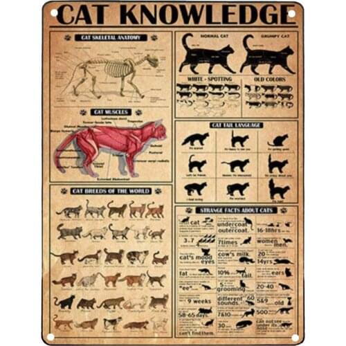 Retro Metal Signs Funny Cat Knowledge Tin Sign No Frame, Cat Breeds Wall Art, Kitten Guide Facts About Cat, Cat Lover Gifts