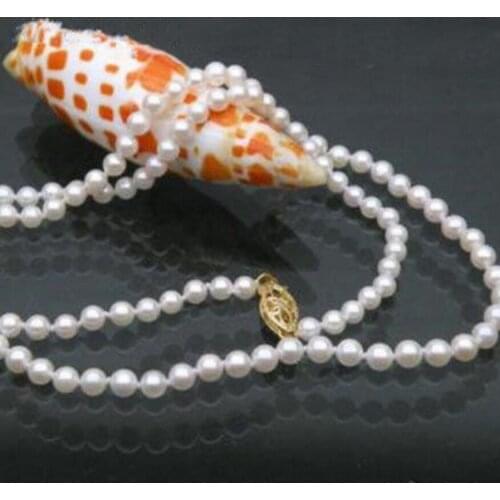 Fashion jewelry Free Shipping AAA+++ JAPANESE perfect round 4.5-5 mm white akoya pearl necklace 14k/20 solid gold