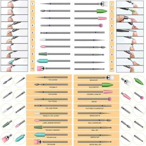 20 PCs Nail Drill Bits Set for Acrylic Nails Professional Diamond Cuticle Remover Bits Kit with Box 2.35MM Electric Nail File