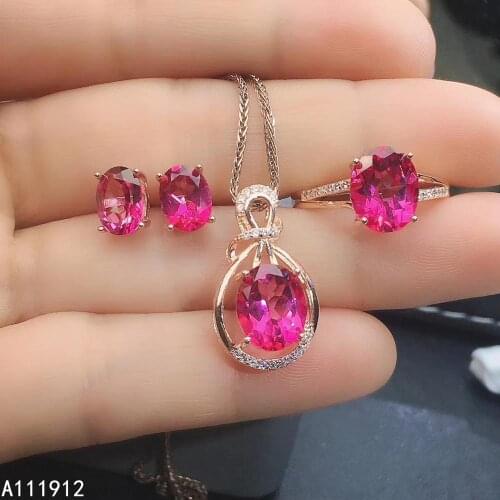 KJJEAXCMY fine jewelry natural pink topaz 925 sterling silver women pendant necklace earrings ring set support test popular