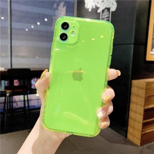 Neon Fluorescent Solid Color Phone Case For iPhone 11 Pro Max XR X XS Max 7 8 Plus SE 2020 Case Soft IMD Clear Phone Back Cover