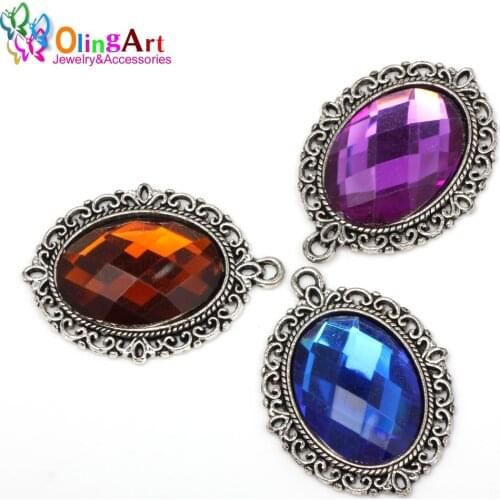 OlingArt 5pcs/Lot 25mm Inner Size Plated Tibetan Silver Oval Base Setting Charms Pendant Tray DIY jewelry making