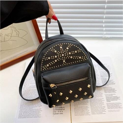 Autumn Trend Fashion Diamond Mini Backpack Student Rivet Ladies Backpack Zipper Shoulder Bag Schoolbag Small Back Pack for Girl