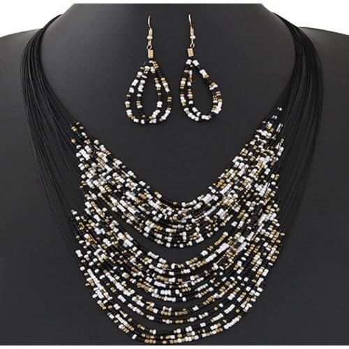 Bohemian Style Beaded Necklace Chic Multilayer Necklace Bead Statement Necklace With Earrings Jewelry Accessories