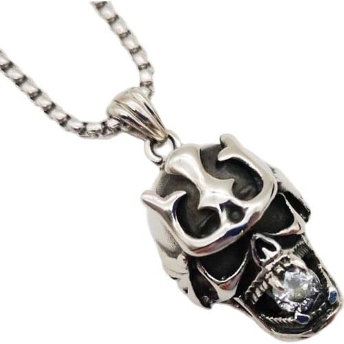 2019 NEW 316L Stainless Steel Gothic Punk Skull Black Tone Necklace Pendant Mens Boys Jewelry chain necklace CARA0131