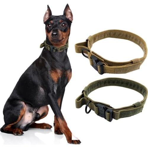 Pet Tactical Dog Heavy Duty Collar With Control Handle Pet Adjustable Military Training Walking Collar