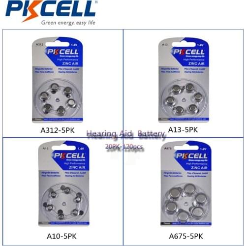 PKCELL 120pcs Hearing Aid Button Cell Battery Zinc-Air 5PK-A312 A675 A13 A10 Disposable Battery for Ear Care Hearing Aids 1.4V