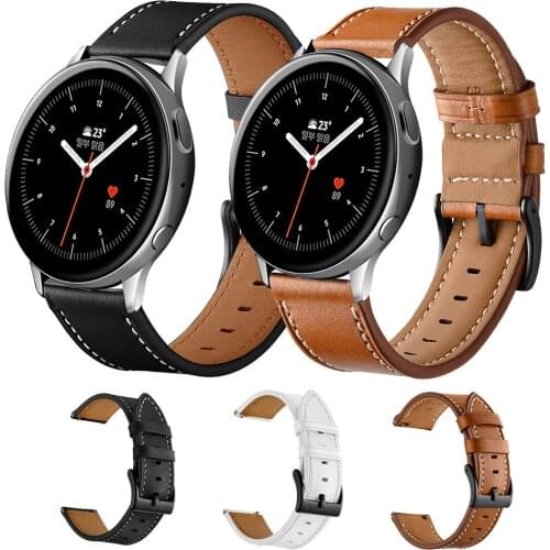 For Samsung Galaxy Watch Active 2 44mm 40mm Watch band 20mm Top Layer Genuine Leather Round Tail Replacement Watch Strap