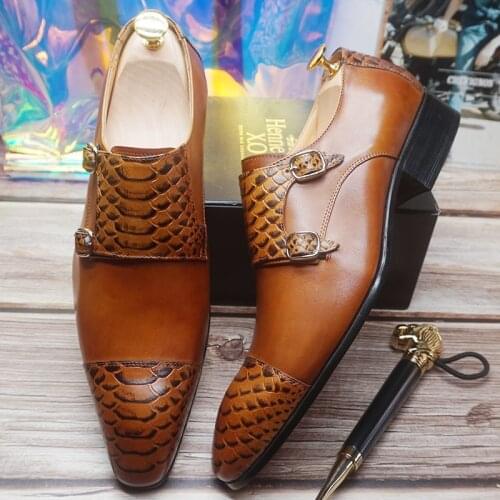 Luxury Designer Mens Loafers Double Monk Strap Shoes Genuine Leather Dress Shoes Black Brown Office Wedding Men Casual Shoes
