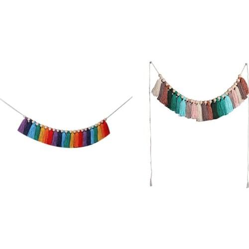 Nordic Macrame Rainbow Rope Woven Tassel Wall Hanging Tapestry 10X210cm Ornaments Girls Room Nursery Decoration