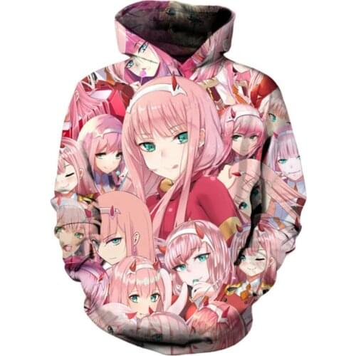 SOSHIRL DARLING In The FRANK Hoodies Hipster Anime Zero Two Hoody Unisex Pink Girls Face Tops Kawaai Cute Pullovers Plus Size