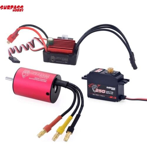 SURPASSHOBBY KK Combo 2838 3600KV Brushless Motor w/ 35A ESC + S0025M 25G Servo Waterproof 2S 3S for 1/14 1/16 RC Off-road Car
