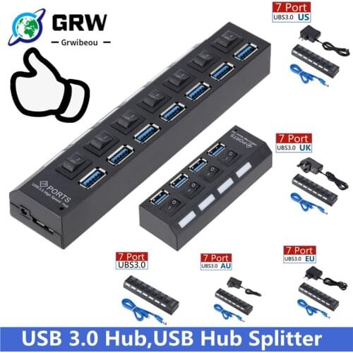 USB 3.0 Hub USB Hub 3.0 Multi USB Splitter 3 Hab Use Power Adapter 4/7 Port Multiple Expander 2.0 USB3 Hub with Switch for PC
