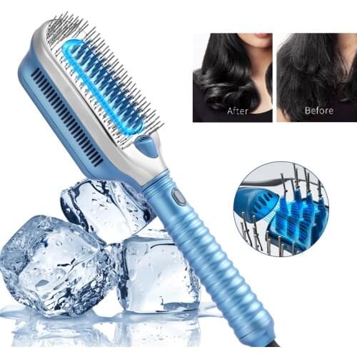 Hair Straightener Brush Ice Therapy Professional Negative Ion Cold Wind Comb Heatless Brush For Wet Dry Hair Styling Tools