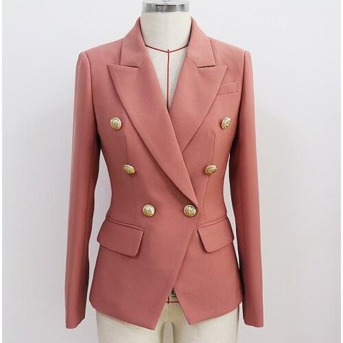 QUALITY New HIGH 2021 Runway Designer Blazer Jacket Womens Classic Lion Buttons Double Breasted Slim Fit Blazer Pale Mauve