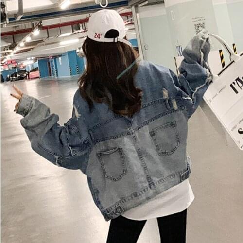 Gradient Denim Jacket For Women 2021 Spring Splice Harajuku Hole Female Outwear Jaqueta Autumn Casual Jeans Coat Casaco Feminino