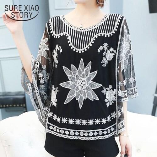 Fashion women tops and blouses 2021 ladies tops harajuku white lace blouse shirt short sleeve blouse shirt Three Quarter 4012 50