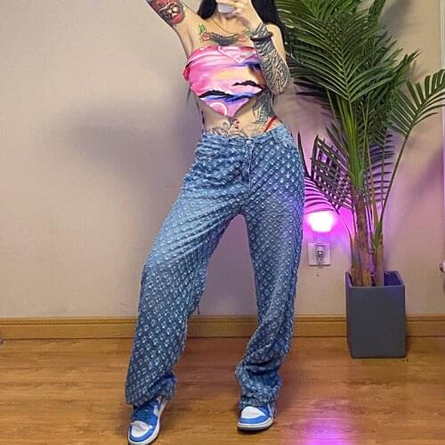 Women Jeans 2021 New Fashion Design Ripped Retro Style Straight Leg Denim Casual Trousers Slim Loose Small Hole Blue Daddy Pants