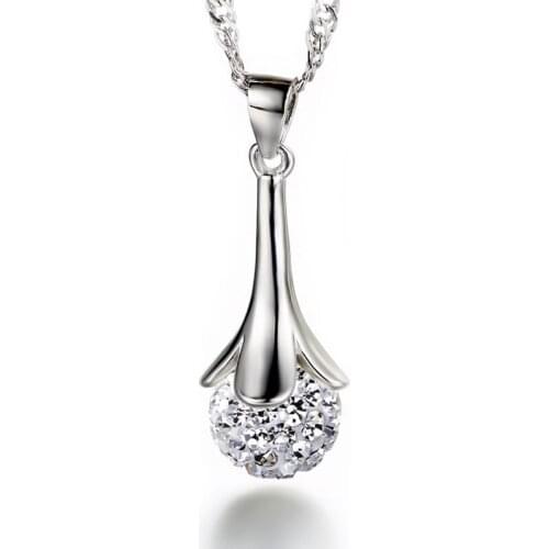 100% 925 sterling silver shiny crystal Shambhala pendant necklaces for women jewelry birthday gift drop shipping wholesale