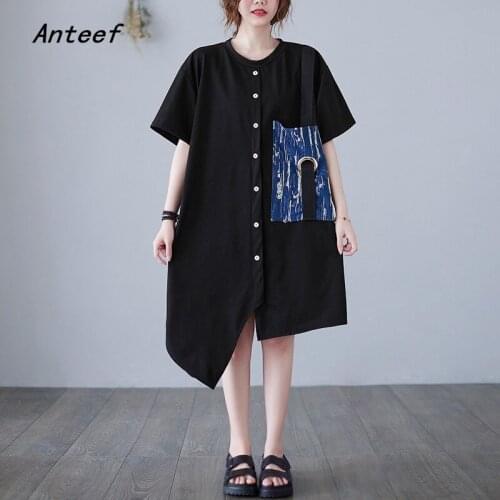 Short sleeve black cotton vintage dresses for women casual loose midi woman summer dress elegant clothes 2021