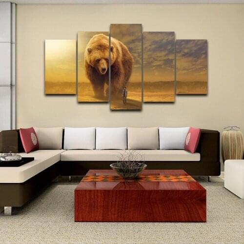 Animal Landscape Beer Fashionable Modern Framed Five Pieces Canvas Printings Painting Home Wall Decor Space Art For Living Room