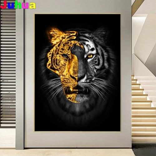 Gold Black Tiger 5D DIY Square Round Diamond Painting Cross Stitch Abstract Animal Diamond Embroidery gift mosiac Home Decor