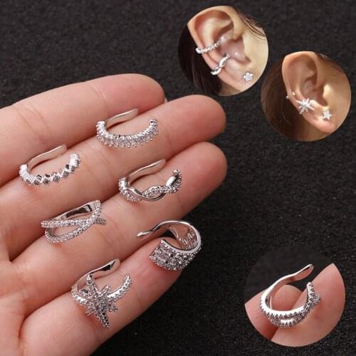 10mm Cz Ear Cuff No Piercing Conch Cuff Earring for Women Silver Color Adjustable Cartilage Helix Conch Fake Piercing Jewelry
