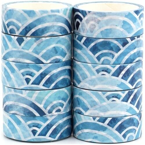 10pcs/Lot Decorative Blue and White Arc Washi Tapes Japanese Paper for Bullet Journal Scrapbooking Masking Tape Cute Stationery