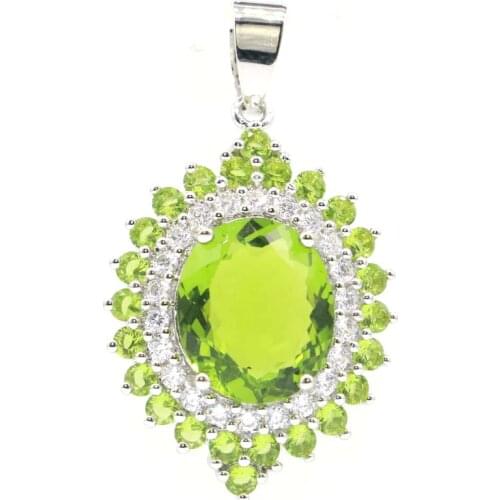 39x22mm Deluxe Created Green Peridot Dark London Blue Topaz White Cubic Zircon Daily Wear Silver Pendant