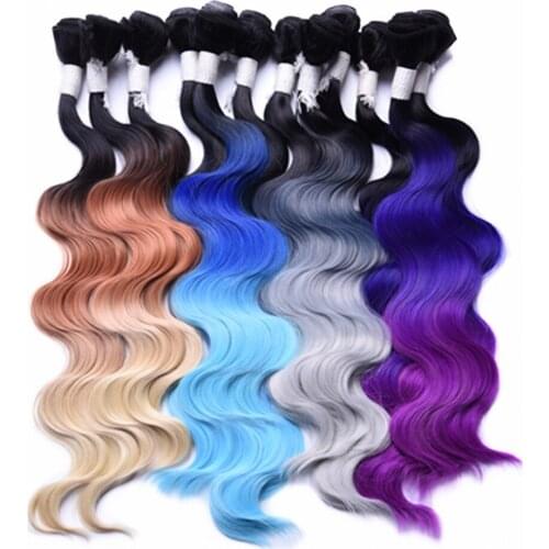 4Pcs Is One Set Just One Full Head Synthetic Hair Body Wavy Gradient Three Colors Heat Resistant