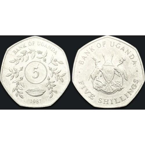 Ugandan 5 shilling Polygon 1987 Genuine Original Coins 100% Real Issuing Collection Coins Unc Africa