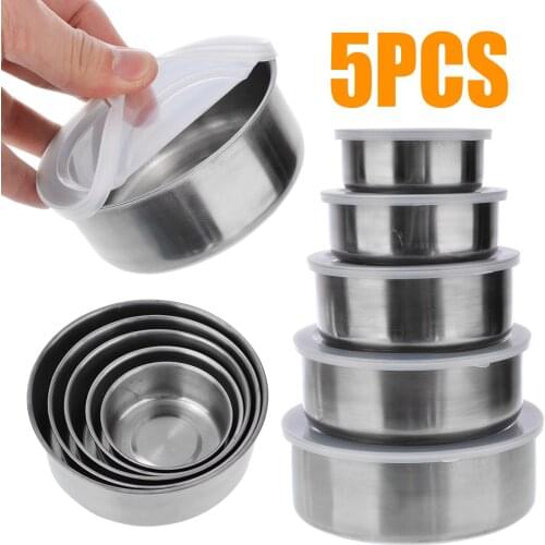 5Pcs/Set Stainless Steel Mixing Bowls Crisper Food Container 5 Bowls with 5 Lids For Salad Cooking Baking Kitchen Cooking Tools