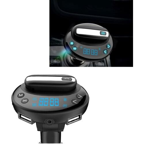Car Bluetooth Music Player Handsfree MP3 FM Transmitter Headset High Quality with Luminous Button V8 Dual USB Quick Charger