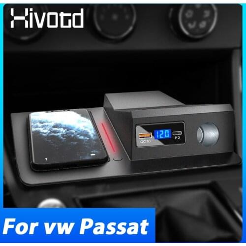 Hivotd QI Fast Phone Wireless Charger 15W Car Interior Accessories Charging Holder Pad For Volkswagen/VW Passat B8 2019-2021