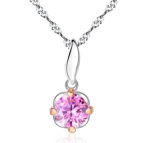 MetJakt S925 Sterling Silver Water Wave Chain Set 3A Pink Zircon Fashion Cute Romantic Womens Necklace