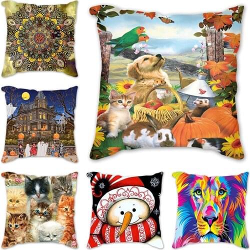 Cushion Cover Polyester Mermaid tiger cat wolf Decorative Pillowcase Tropical Plant Throw Pillow Case housse de coussin cojines