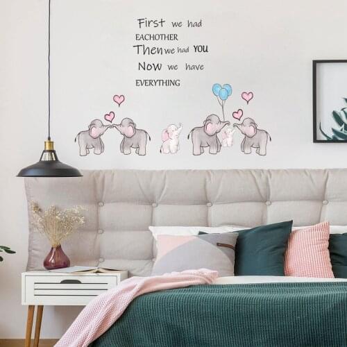 Cartoon Elephant Love Balloon English Wall Sticker for Kids Room Bedroom Wall Decor Decals Vinyl Teen Room Decoration Wallpaper