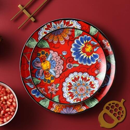 Ceramic Dinner Plate 8 Inch Steak Plate Western Dinner Plate Cute Round Retro Storage Tray Household Tableware Kitchen Supplies