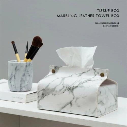 Tissue Box Container Leather Modernized Marble Pattern Towel Napkin Paper Holder Box Table Decoration For Home Car can C