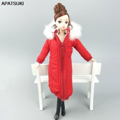 Red Winter Wear Long Coat for Barbie Doll Dress Clothes Parka For 1/6 BJD Doll Jacket 1:6 Dolls Accessories Kids Toy