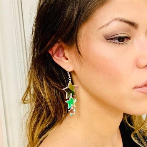 Laser Cut Iridescent String of Stars Acrylic Earrings, Rainbow Statement Earrings, Chic Boho Earrings, Iridescent Earrings