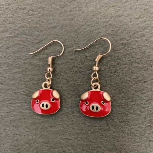 Cute Red Pig Head Gold Dangle Earrings Pig Year Women Jewelry Women Gift For Mother Mom GirlfriendsDropshipping