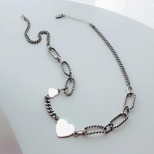 Fashion Vintage 925 Sterling Silver Link Chain Necklaces Smooth Lovely Heart Women Choker Necklaces Jewelry