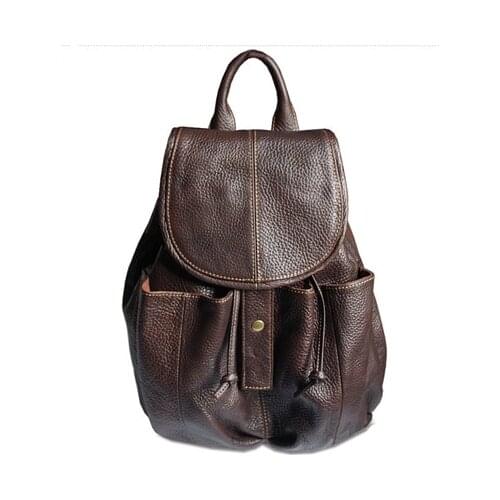 Fashion Vintage Brown Girls women leather backpack women backpack leather genuine school backpacks Korean retro free shipping