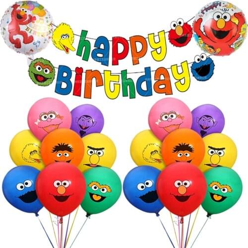 1set Sesame Street Cartoon Theme Party Supplies Latex Balloons Baby Shower Banner Happy Birthday Decoration Kids Toys Air Globos