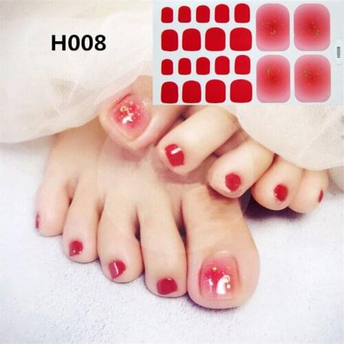 22tips/sheet Fashion Toenail Stickers H Series Waterproof Full Cover Decal Toe Nail Wraps Adhesive DIY Manicure Feet Decorations