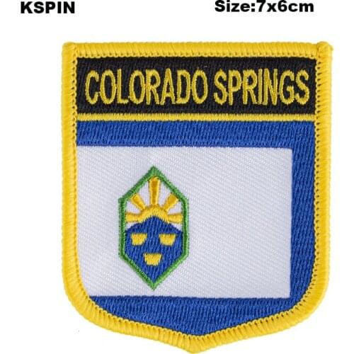Colorado Springs Shield Shape Flag patches embroidered flag patches national flag patches for Cothing DIY Decoration